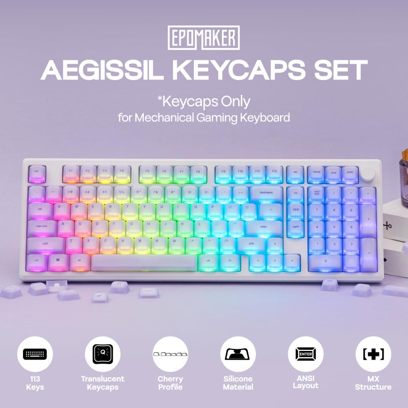 EPOMAKER AegisSil Keycap Set, Silicone Material, Cherry Profile, 113 Keys, 65%/75%/96%/Full Size, Custom Keyboard Keycaps Set for Cherry MX, Kailh, Outemu, Gateron Mechanical Gaming Keyboard (Purple) - Image 2