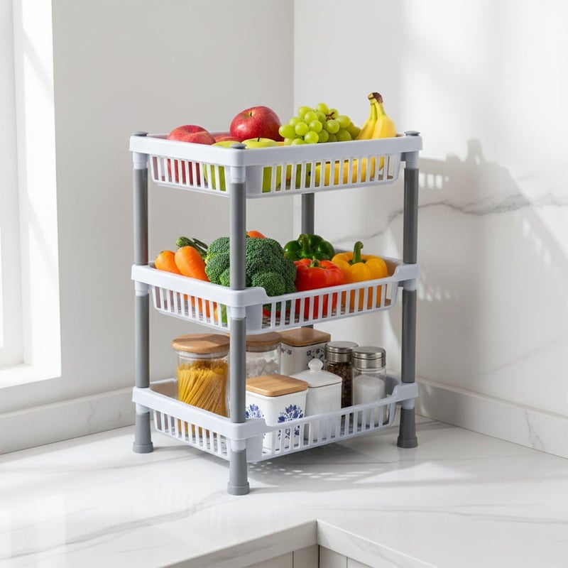 Copelle 3-Layer Kitchen Rack Stand/Multipurpose Rack for Storage/Vegetable Stand for Kitchen Storage Rack/Durable Kitchen Racks for Storage (Grey) - Image 5