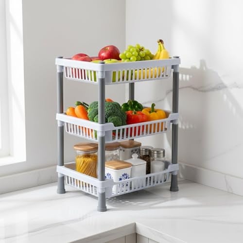 Copelle 3-Layer Kitchen Rack Stand/Multipurpose Rack for Storage/Vegetable Stand for Kitchen Storage Rack/Durable Kitchen Racks for Storage (Grey) - Image 2