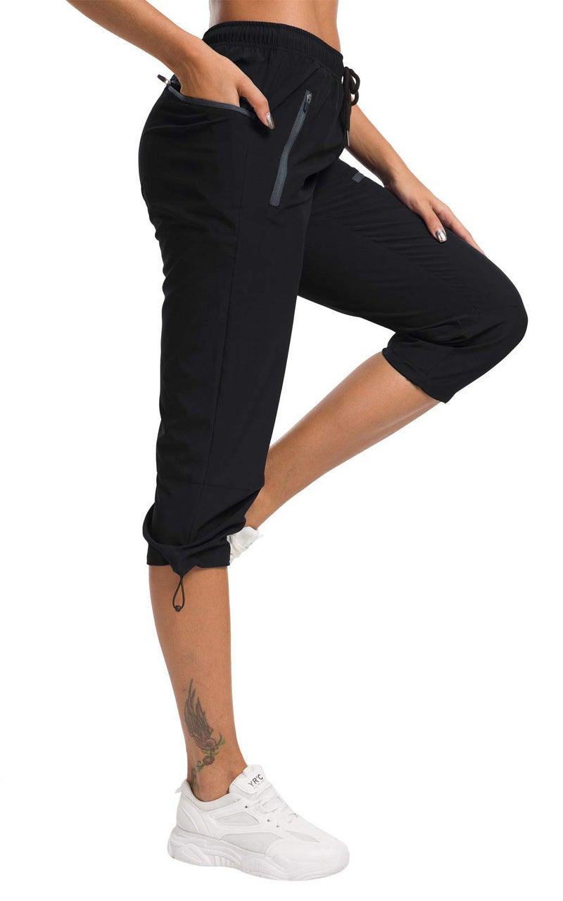 ChinFun Women's Hiking Capris Pants Outdoor Quick Dry Cargo Cropped Pants Water Resistant UPF 50+ Black XXL - Image 2