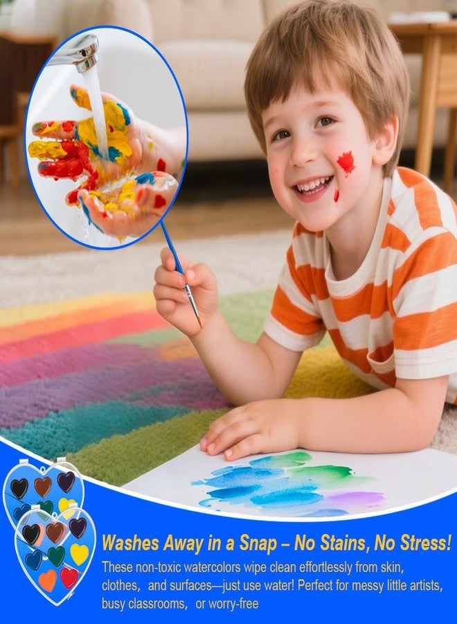 ARTLYMERS 8 Colors Heart Watercolor Paint Set, 2 Pack Washable Valentines Water Color Paint Sets for Kids with Paintbrush Art Supplies Party Favors for Preschool Classroom School Prizes Exchange - Image 5