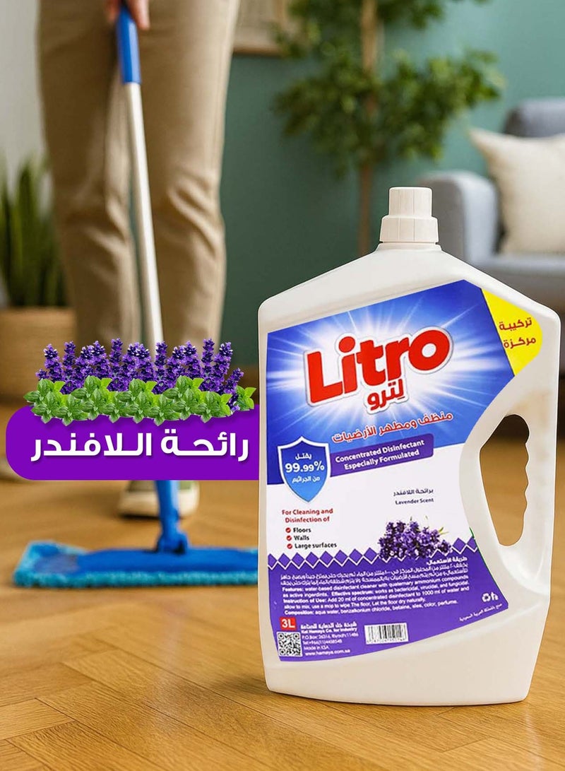 Litro Floor Cleaner Liquid & Disinfectant 3L – Multipurpose Floor Cleaning Solution – Deep Cleaning Floor Disinfectant with Long Lasting Fresh Lavender Fragrance - Image 2