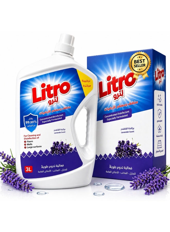 Litro Floor Cleaner Liquid & Disinfectant 3L – Multipurpose Floor Cleaning Solution – Deep Cleaning Floor Disinfectant with Long Lasting Fresh Lavender Fragrance - Image 1