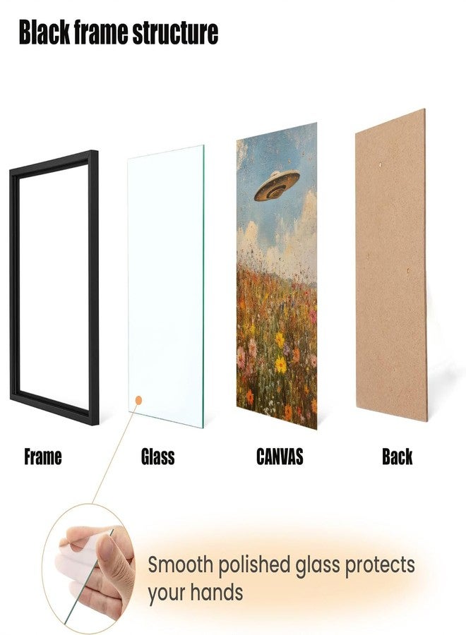 Yostyle vintage Eclectic UFO Wildflowers Oil Painting black framed Wall decor,Retro farmhouse wall art for living room decor aesthetic poster frame 08x10in - Image 3