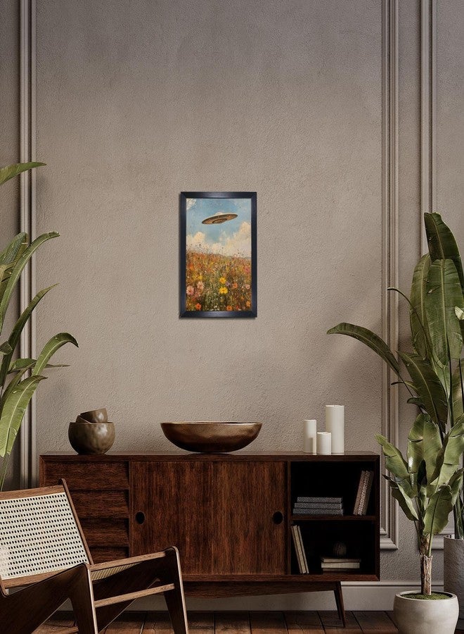 Yostyle vintage Eclectic UFO Wildflowers Oil Painting black framed Wall decor,Retro farmhouse wall art for living room decor aesthetic poster frame 08x10in - Image 5