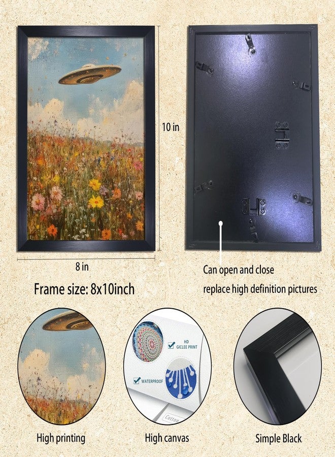 Yostyle vintage Eclectic UFO Wildflowers Oil Painting black framed Wall decor,Retro farmhouse wall art for living room decor aesthetic poster frame 08x10in - Image 2