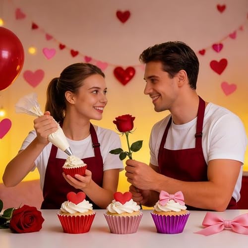 SANNIX 450Pcs Valentine's Day Foil Cupcake Liners Red Pink Cupcake Wrappers Foil Metallic Muffin Liners Baking Cups for Valentines Wedding Party Decorations Supplies - Image 2