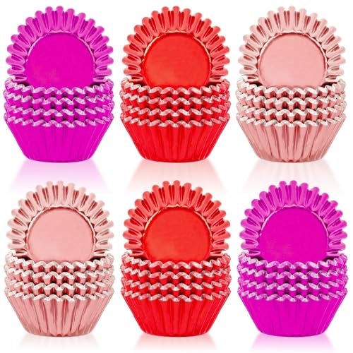 SANNIX 450Pcs Valentine's Day Foil Cupcake Liners Red Pink Cupcake Wrappers Foil Metallic Muffin Liners Baking Cups for Valentines Wedding Party Decorations Supplies - Image 1