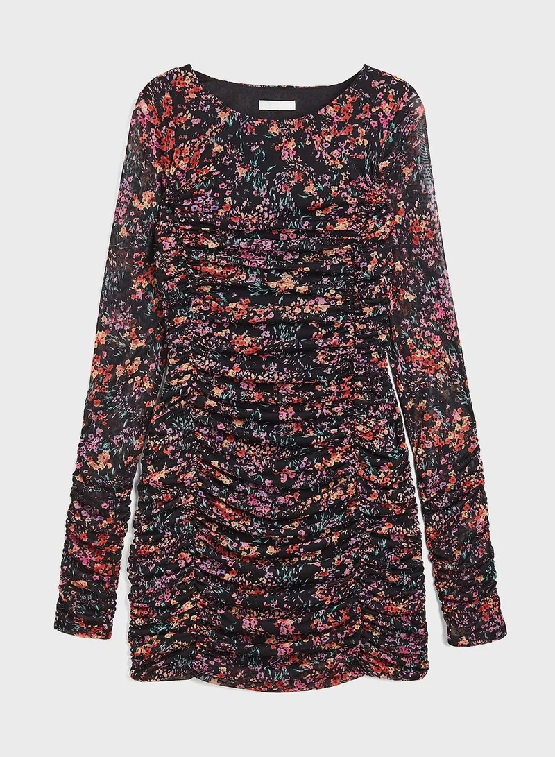 H&M Floral Ruched Mini Dress