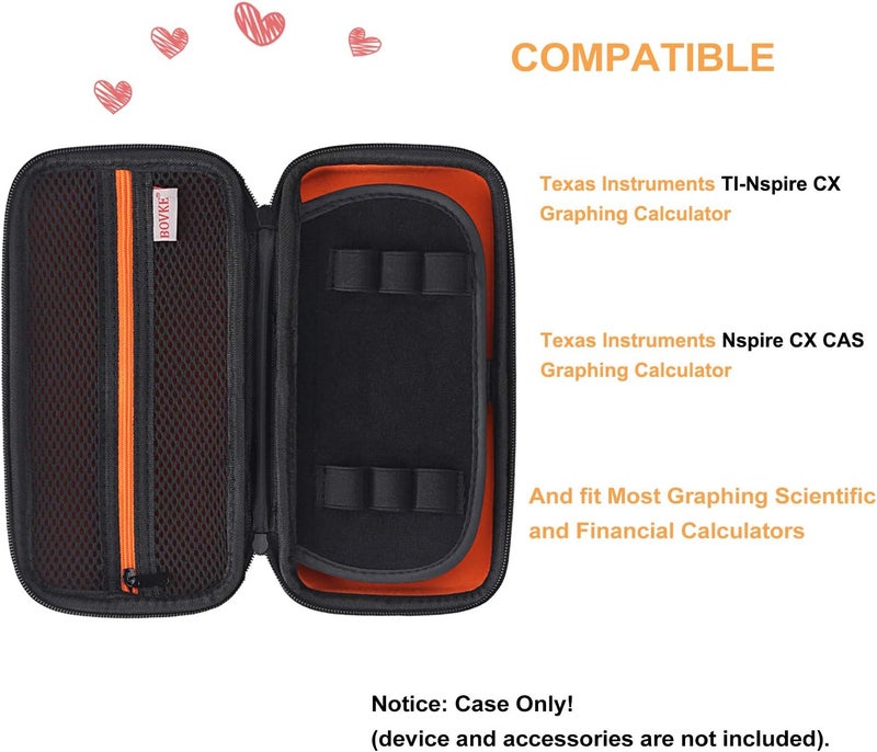 حافظة حاسبة الرسم البياني من BOVKE كبديل لحاسبة Texas Instruments TI-Nspire CX CAS / CX II CAS الملونة للرسم البياني وأكثر - جيب شبكي إضافي لكابلات USB والملحقات الأخرى، أسود - Image 3