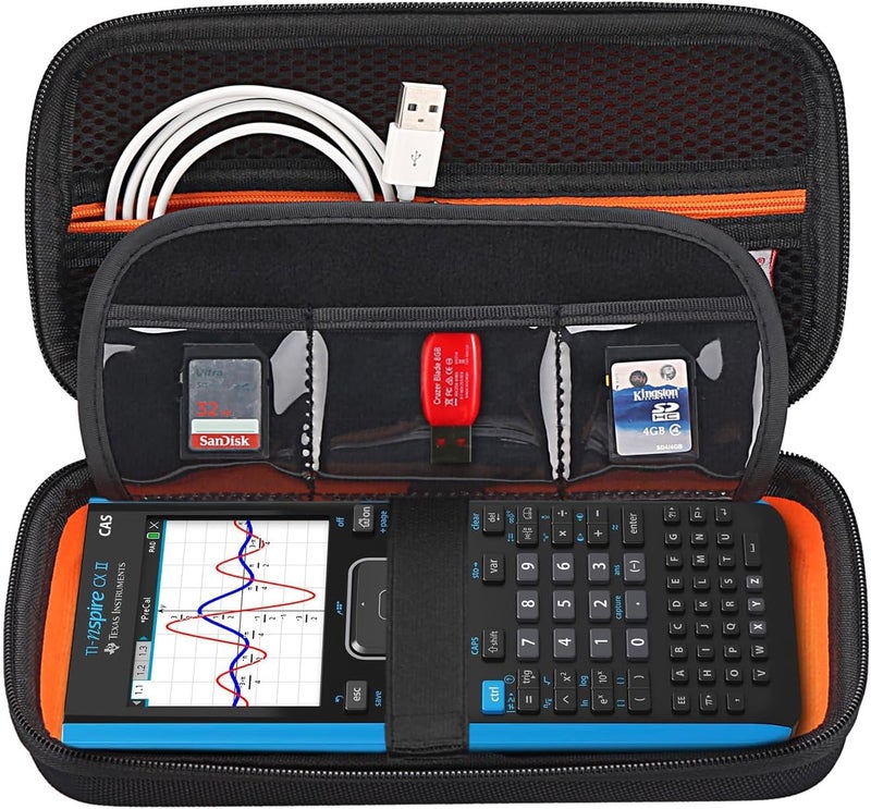 حافظة حاسبة الرسم البياني من BOVKE كبديل لحاسبة Texas Instruments TI-Nspire CX CAS / CX II CAS الملونة للرسم البياني وأكثر - جيب شبكي إضافي لكابلات USB والملحقات الأخرى، أسود - Image 1