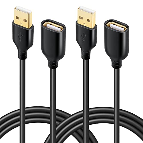 Besgoods USB Extension Cable, 2-Pack 10ft/3m USB 2.0 Type A Male to A Female Extension Cord USB Cable Extender with Gold-Plated Connectors, Black - Image 1