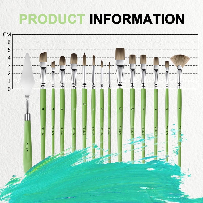 YFLLN Paint Brush Set, Professional Paint Brushes for Watercolor Painting, Acrylic, Gouache & Oil Painting - Detail Paint Brushes, Round, Flat, Cat's Tongue,Liner for Artists and Beginners(15pcs) - Image 3
