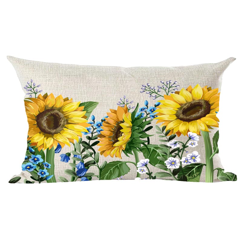 Ramirar Watercolor Yellow Sunflowers Blue Flowers Summer Decorative Lumbar Throw Pillow Cover Case Home Living Room Bed Sofa Car Cotton Linen Rectangular 12 x 20 Inches