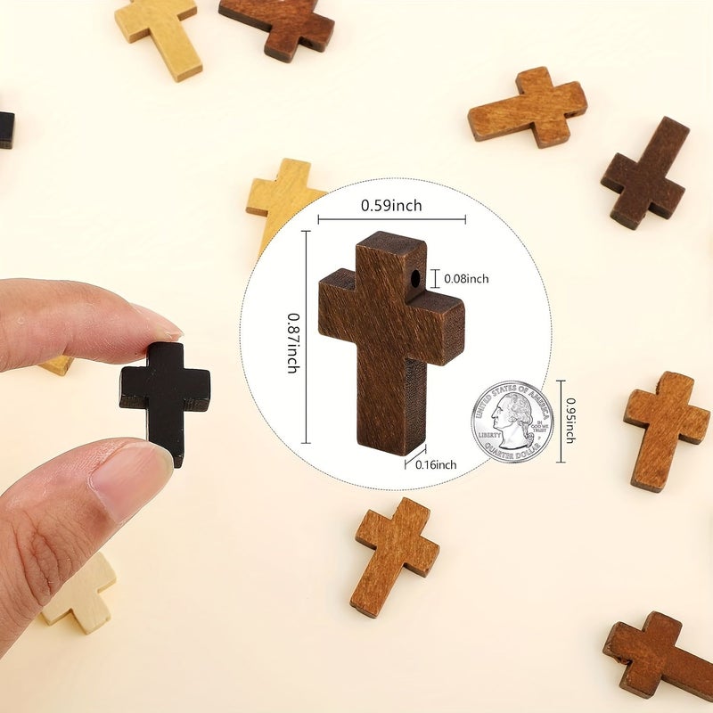100 Pcs Mini Wooden Cross 5 Colors Natural Small Cross Pocket Crosses Christian Gift For Children And Adults - Image 5