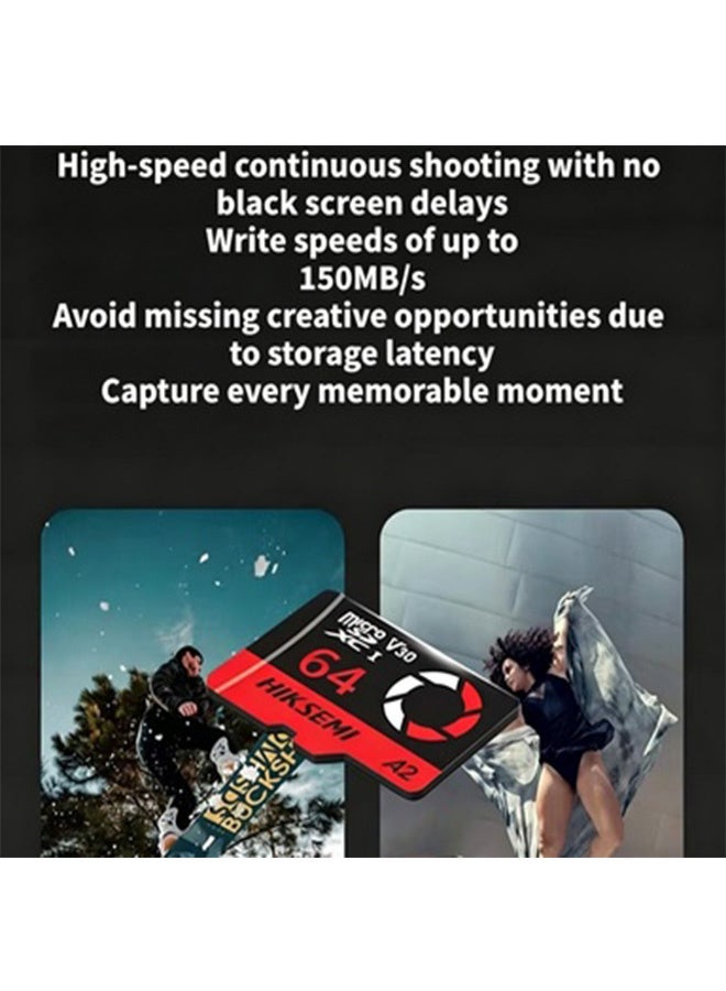HIKSEMI E3 64GB Micro SDXC Memory Card, A2 V30 U3 TF Card, Up to 150MB/s Write Speed High Speed Micro SD Card for Action Camera, Drone, Digital Camera & Photography Devices - Image 3