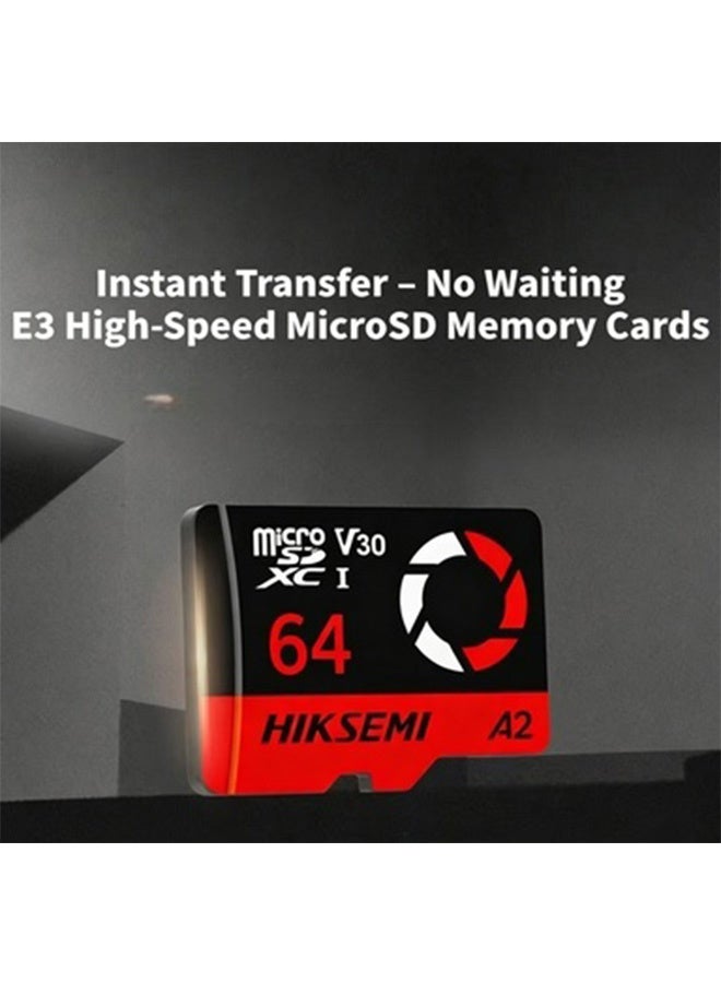 HIKSEMI E3 64GB Micro SDXC Memory Card, A2 V30 U3 TF Card, Up to 150MB/s Write Speed High Speed Micro SD Card for Action Camera, Drone, Digital Camera & Photography Devices - Image 2