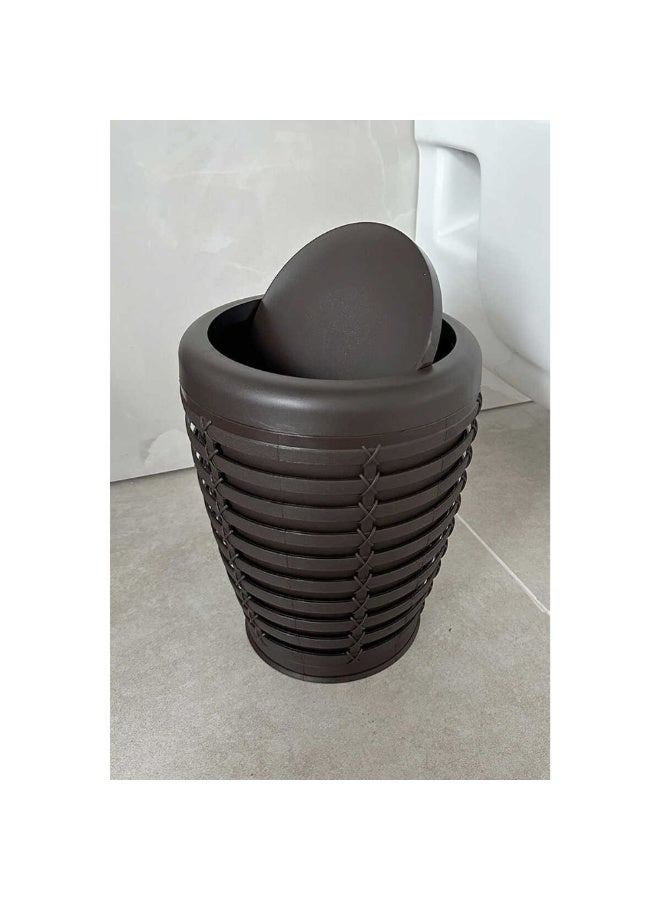 بريمانوفا سلة المهملات على شكل نخيل مع غطاء متأرجح يمكن وضعها في منزلك تحت المكتب أو غرفة النوم أو الحمام بسعة 7 لترات، لون بني - Image 2