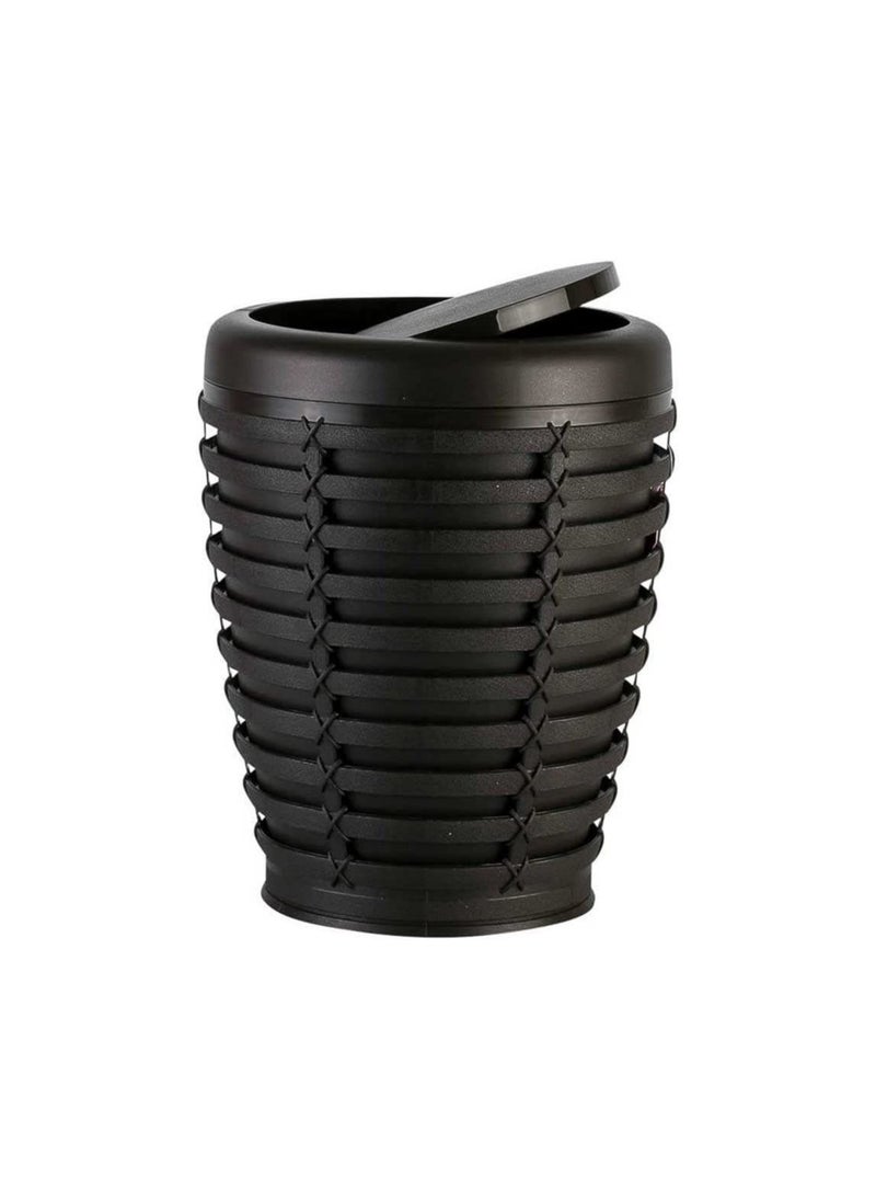 Primanova Palm basket trash can with swing lid can be for in your home under desk office bedroom bathroom 7 liter brown  - Image 2