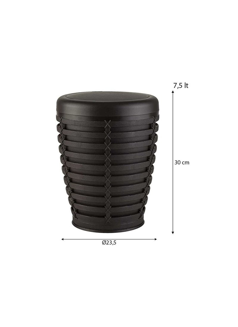 Primanova Palm basket trash can with swing lid can be for in your home under desk office bedroom bathroom 7 liter brown  - Image 1