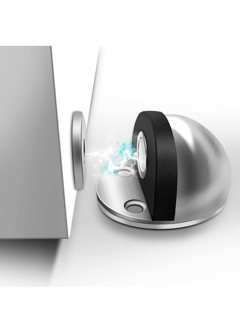 Door Stops 4 Pack Magnetic Door Stop Dome Shaped Stainless Steel Brushed Satin Nickel Door Stop Modern Soft Catch Mute Door Holder Doorstop for Hotel Home Restaurant Silver Ground Mount - Image 2