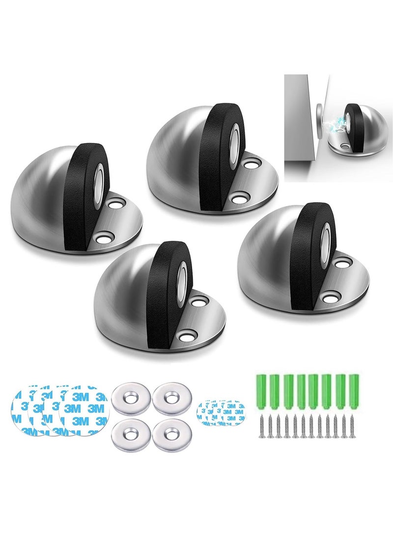 Door Stops 4 Pack Magnetic Door Stop Dome Shaped Stainless Steel Brushed Satin Nickel Door Stop Modern Soft Catch Mute Door Holder Doorstop for Hotel Home Restaurant Silver Ground Mount - Image 1