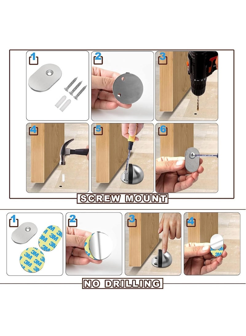 Door Stops 4 Pack Magnetic Door Stop Dome Shaped Stainless Steel Brushed Satin Nickel Door Stop Modern Soft Catch Mute Door Holder Doorstop for Hotel Home Restaurant Silver Ground Mount - Image 4