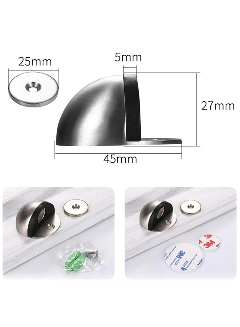 Door Stops 4 Pack Magnetic Door Stop Dome Shaped Stainless Steel Brushed Satin Nickel Door Stop Modern Soft Catch Mute Door Holder Doorstop for Hotel Home Restaurant Silver Ground Mount - Image 5