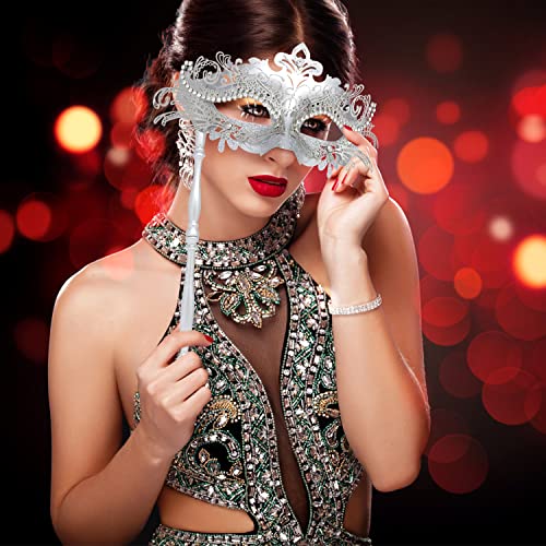 Coddsmz Masquerade Mask with Holding Stick Venetian Halloween Costume Mask Mardi Gras Mask for Womens Party - Image 2
