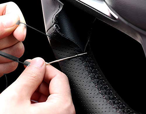 Eiseng DIY Car Steering Wheel Cover for 3 Spoke 8th Honda Civic 2006 2007 2008 2009 2010 2011 Interior Accessories 13.5-14.5 inches Stitch On Wrap Anti Slip Genuine Leather (Black Thread) - Image 4