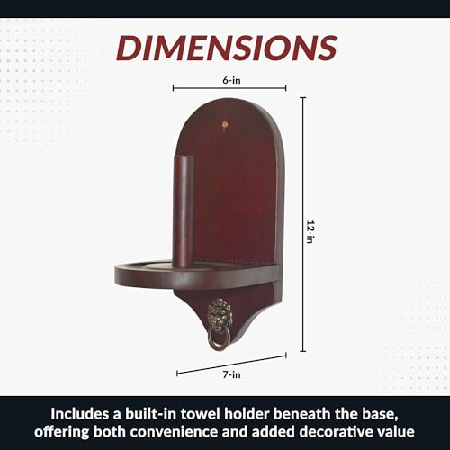 Hathaway Premier Wall-Mounted Cone Chalk Holder – Solid Hardwood Pool Chalk Holder with Decorative Lion Towel Ring, Easy Wall Installation – Includes Mounting Hardware – Mahogany Finish - Image 2