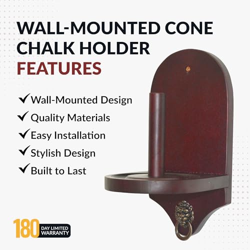 Hathaway Premier Wall-Mounted Cone Chalk Holder – Solid Hardwood Pool Chalk Holder with Decorative Lion Towel Ring, Easy Wall Installation – Includes Mounting Hardware – Mahogany Finish - Image 4