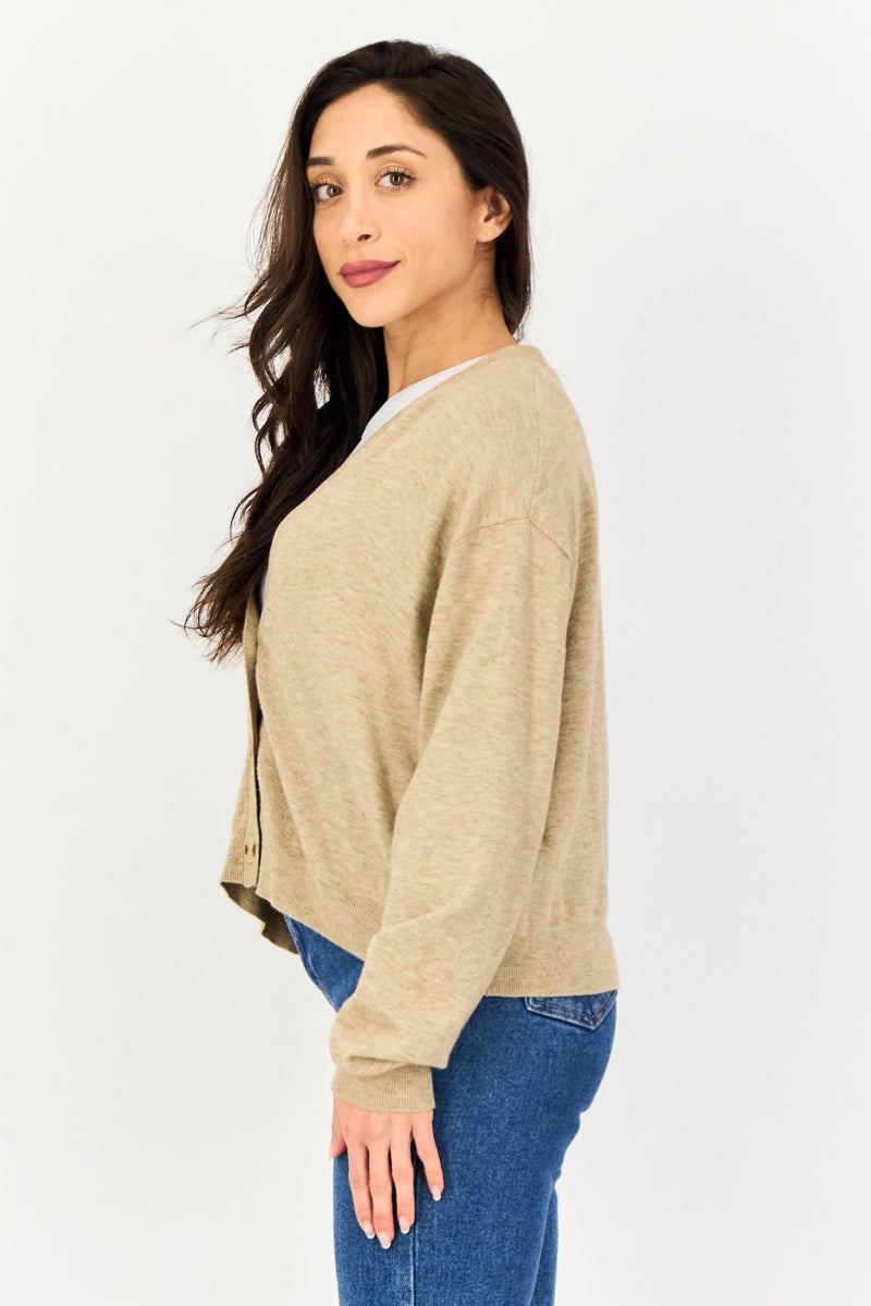 French Connection كارديجان محبوك على شكل V للنساء، تان - Image 2