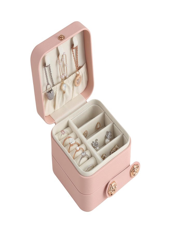 Yiluana Travel Jewelry Box Portable Jewelry Case for Earring, Ring, Necklace,Bracelet Small Jewlery Organizer with Button (Pink) - Image 1