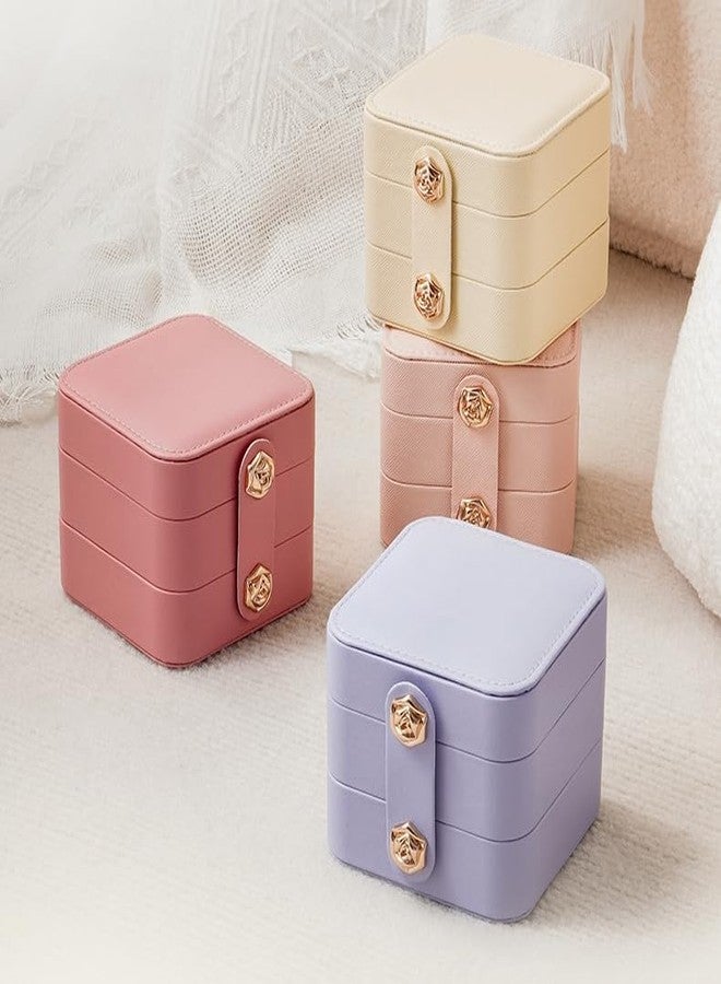 Yiluana Travel Jewelry Box Portable Jewelry Case for Earring, Ring, Necklace,Bracelet Small Jewlery Organizer with Button (Pink) - Image 3
