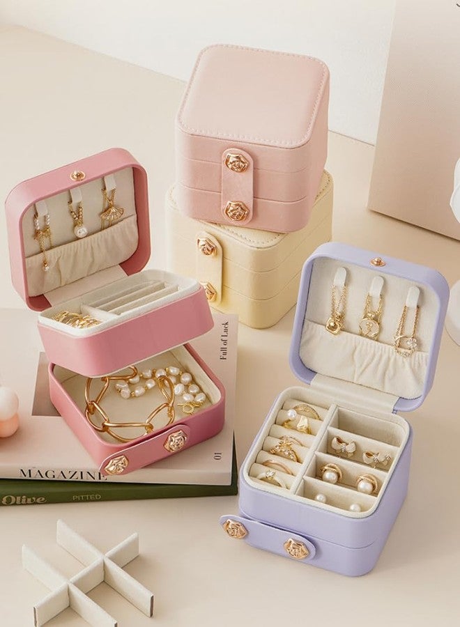 Yiluana Travel Jewelry Box Portable Jewelry Case for Earring, Ring, Necklace,Bracelet Small Jewlery Organizer with Button (Pink) - Image 4