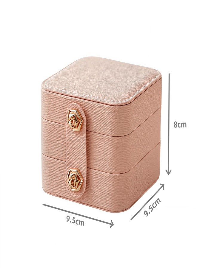 Yiluana Travel Jewelry Box Portable Jewelry Case for Earring, Ring, Necklace,Bracelet Small Jewlery Organizer with Button (Pink) - Image 2