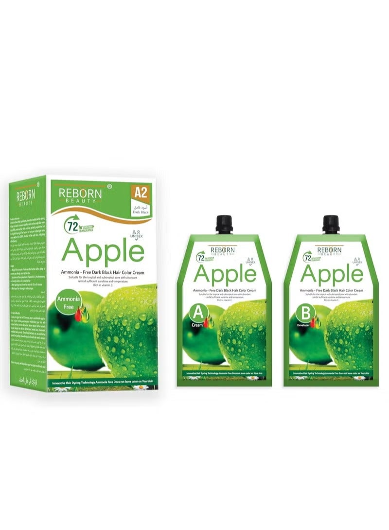 Ammonia Free Hair Color Cream - 500 ml Cream + 500 ml Developer - Apple (Dark Black- A2)
