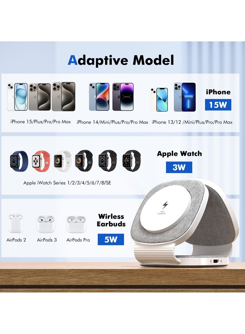 KASTWAVE Foldable 3-in-1 Magnetic Wireless Charging Station with 18W Adapter - Compatible with iPhone 15/14/13/12 Series, for Apple Watch SE/8/7/6/5/4/3/2, and AirPods 3/2/Pro - Image 4