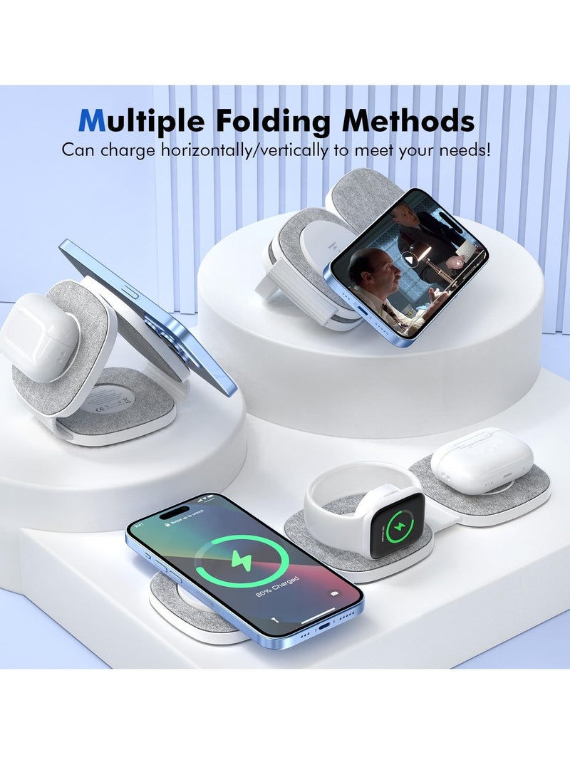KASTWAVE Foldable 3-in-1 Magnetic Wireless Charging Station with 18W Adapter - Compatible with iPhone 15/14/13/12 Series, for Apple Watch SE/8/7/6/5/4/3/2, and AirPods 3/2/Pro - Image 2