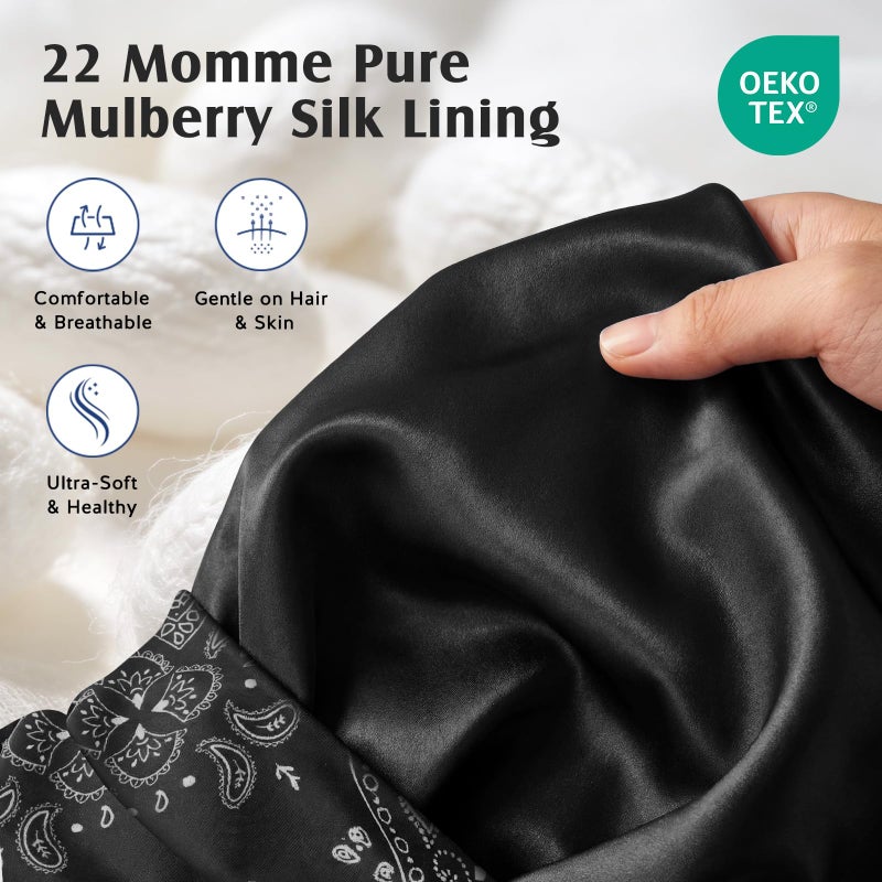 YFONG Mulberry Silk Hair Bonnet for Sleeping Women Men, Real Silk Lining, Not Satin, Stay On All Night Sleep Bonnet with Adjustable Strap for Curly Short Long Fine Hair, Black - Image 2
