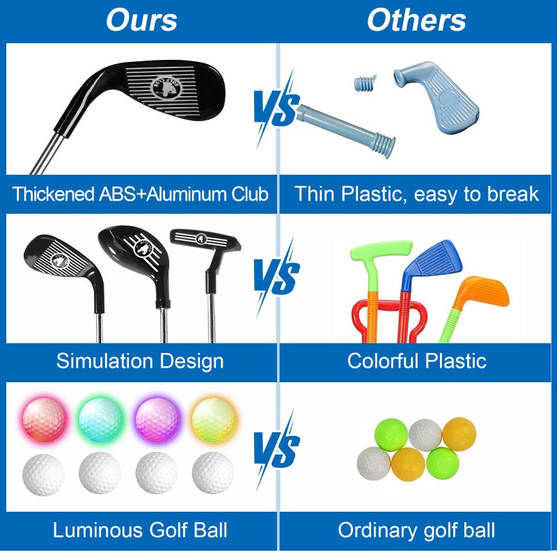 نوادي Okyuk Kids Golf Golf Golf مع لعبة Golf Cornhole 10 Golf Ball 3 Golf Club تم ترقية لعبة التمرين الداخلي في الهواء الطلق لـ 3 4 5 6 7 8 - Image 3