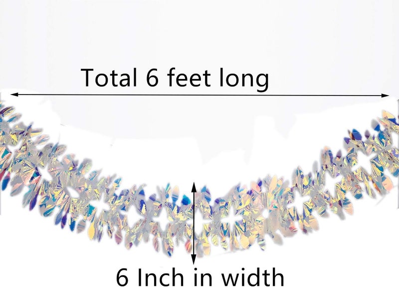 Blukey Iridescent Hanging Decorations Garland, 6ft Long Roll Shiny Foil Metallic Banner for Christmas, Bridal Shower, Wedding, Birthday, Frozen Theme Party, Fairy Princess Rainbow Show Decoration - Image 2