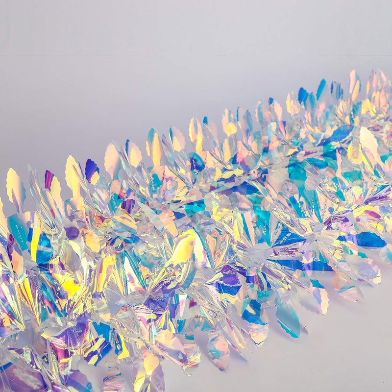 Blukey Iridescent Hanging Decorations Garland, 6ft Long Roll Shiny Foil Metallic Banner for Christmas, Bridal Shower, Wedding, Birthday, Frozen Theme Party, Fairy Princess Rainbow Show Decoration - Image 5