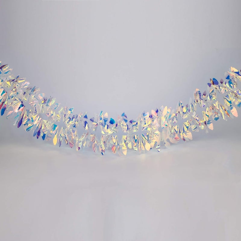 Blukey Iridescent Hanging Decorations Garland, 6ft Long Roll Shiny Foil Metallic Banner for Christmas, Bridal Shower, Wedding, Birthday, Frozen Theme Party, Fairy Princess Rainbow Show Decoration - Image 3