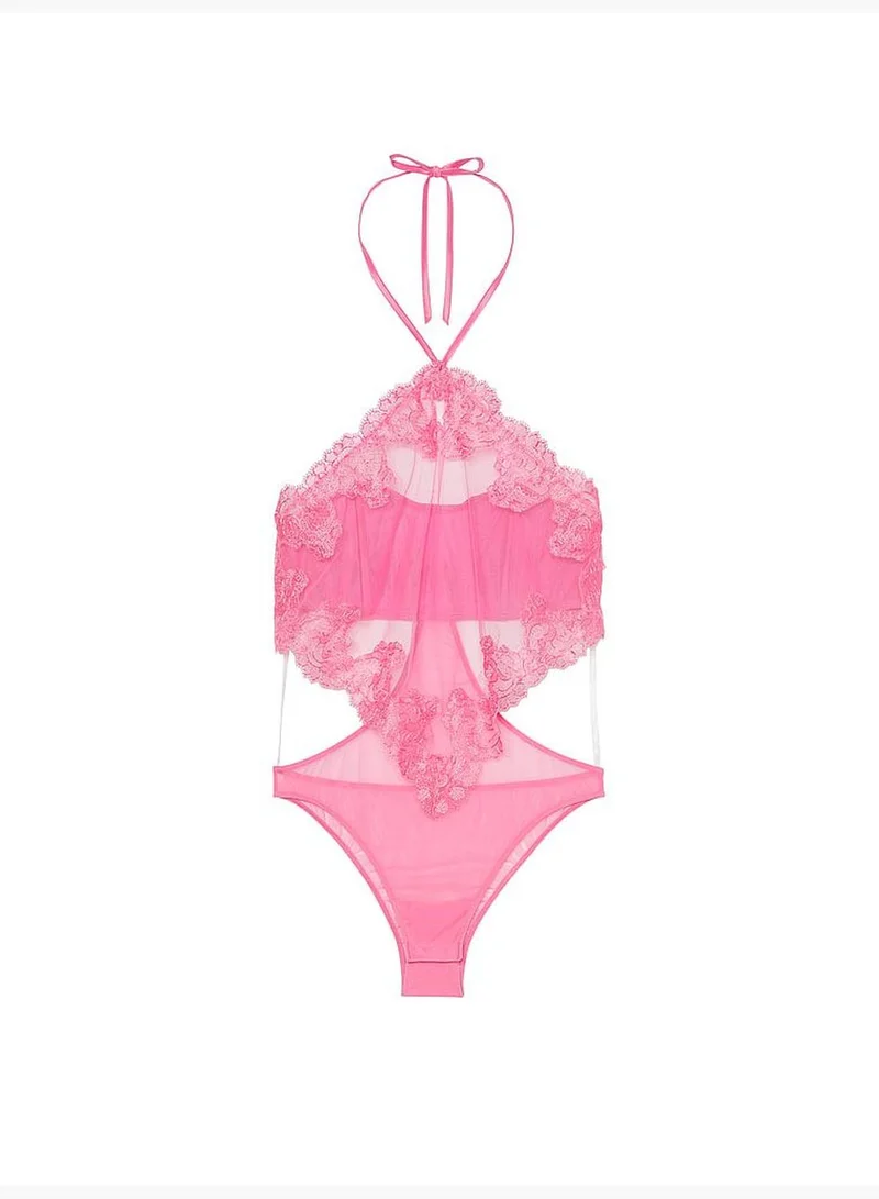 Victoria's Secret Sheer Boho Floral Embroidery Halter-Neck Teddy