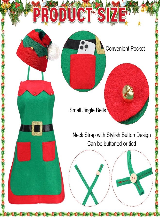 Lunmon 6 Pcs Christmas Elf Apron and Hat Bulk Red and Green Elf Costume Set for Adults Women Men Xmas Party Supplies - Image 3