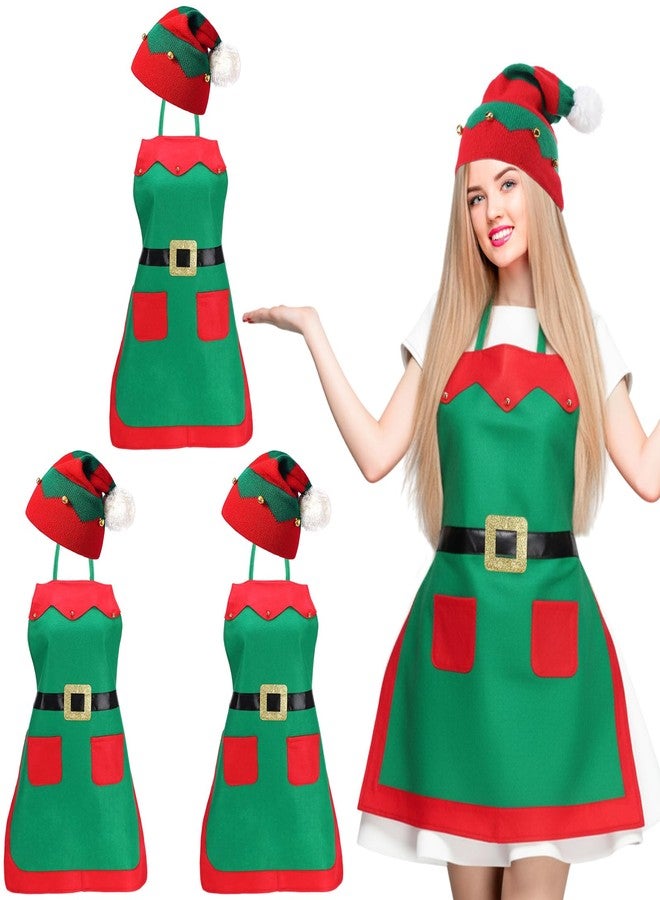 Lunmon 6 Pcs Christmas Elf Apron and Hat Bulk Red and Green Elf Costume Set for Adults Women Men Xmas Party Supplies - Image 1