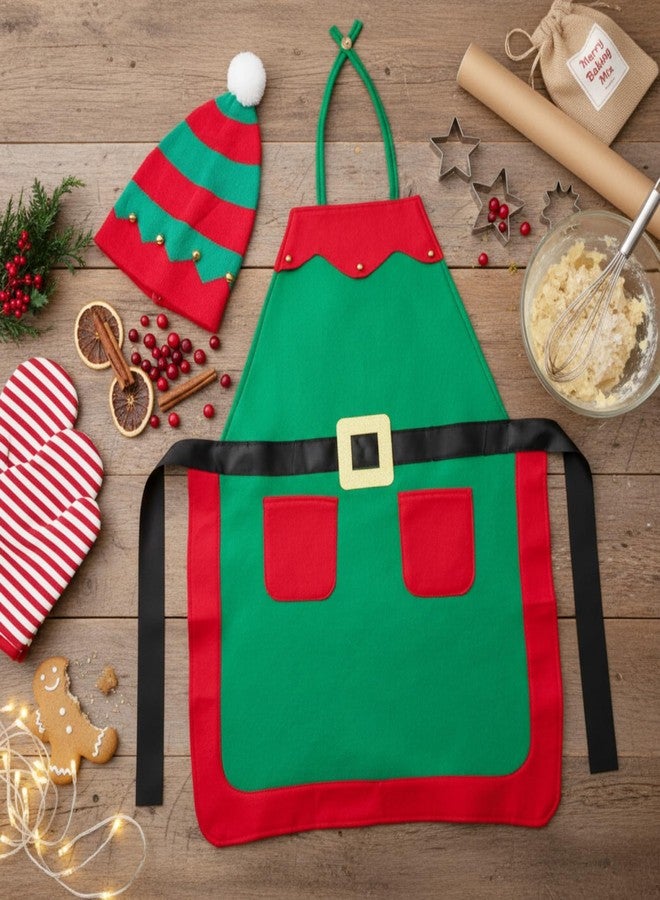 Lunmon 6 Pcs Christmas Elf Apron and Hat Bulk Red and Green Elf Costume Set for Adults Women Men Xmas Party Supplies - Image 4