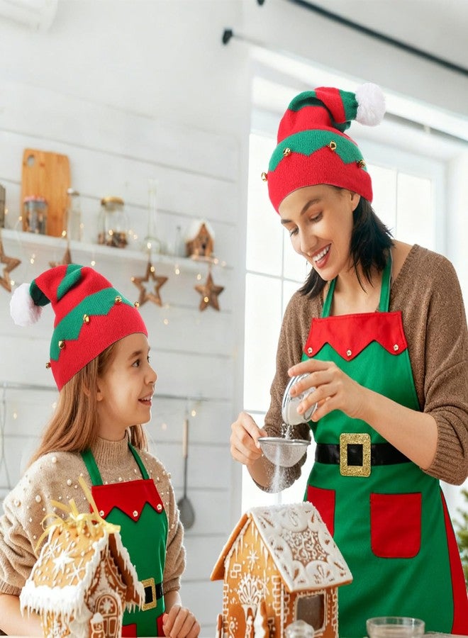 Lunmon 6 Pcs Christmas Elf Apron and Hat Bulk Red and Green Elf Costume Set for Adults Women Men Xmas Party Supplies - Image 5